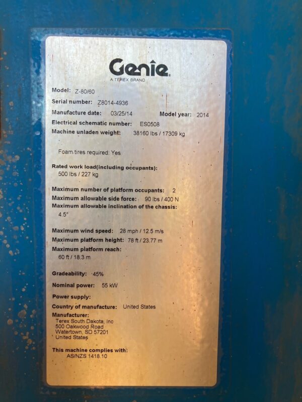 GENIE Z80/60 DIESEL ARTICULATING BOOM LIFT-2014(8) sku. H101491